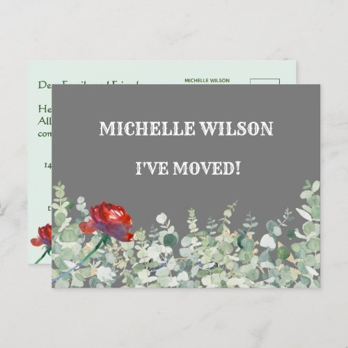 Ive Moved Budget Eucalyptus Green Floral Moving Announcement Postcard