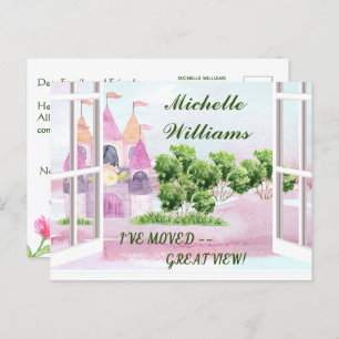 I've Moved Budget Fun Watercolor Castle Moving Announcement Postcard