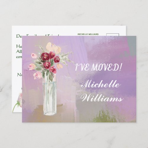 Ive Moved Budget Watercolor Pink Floral Moving Announcement Postcard