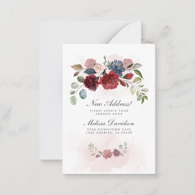 I've Moved Burgundy Floral Moving Announcement (Front)