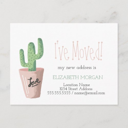 Ive Moved Cactus Love New Address  Announcement Postcard