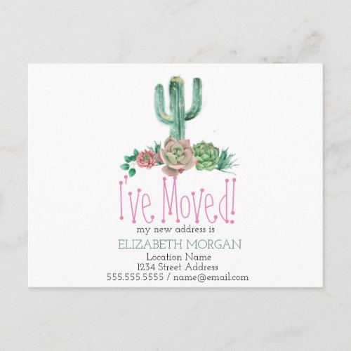 Ive Moved Cactus Succulent New Address  Announcement Postcard