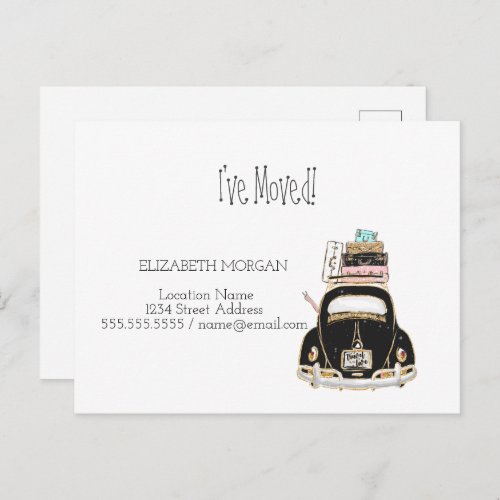 Ive MovedCarSuitcases New Address Announcement Postcard