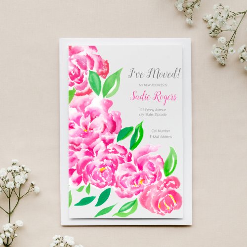 Ive Moved Cascading Pink Peonies New Address Announcement Postcard