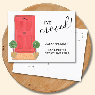 I've Moved Change of Address Red Door Watercolor Announcement Postcard