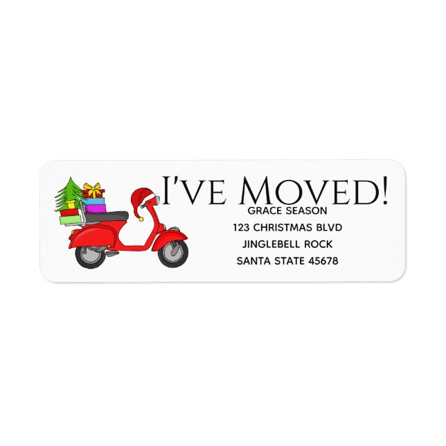 I've Moved Christmas scooter with gifts Label (Front)