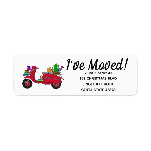 I've Moved Christmas scooter with gifts Label (Front)