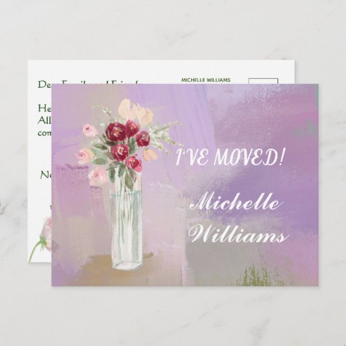 Ive Moved Classic Elegant Pink Floral Move Announcement Postcard