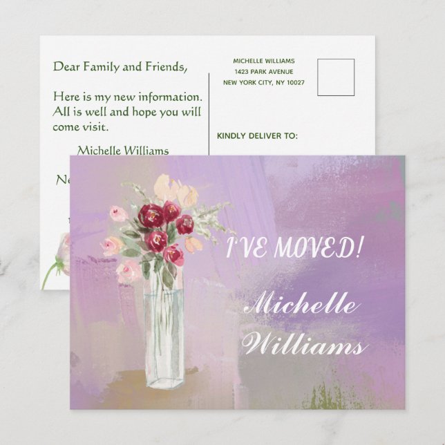 I've Moved Classic Elegant Pink Floral Move Announcement Postcard (Front/Back)