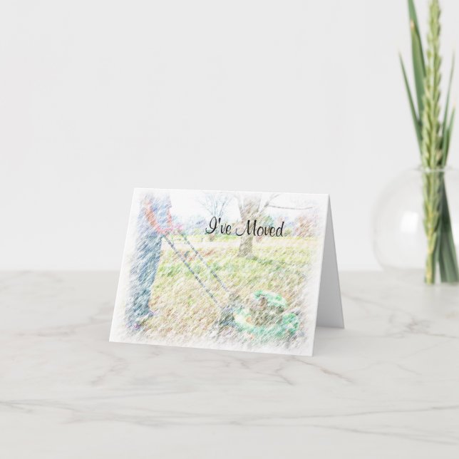 I've Moved Colored Pencil LawnMowing NoteCard (Front)