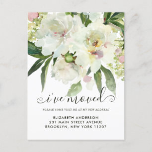 I've Moved Elegant Floral Botanical Peony Moving Announcement Postcard