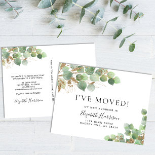 I've Moved Eucalyptus Greenery Watercolor Moving Announcement Postcard