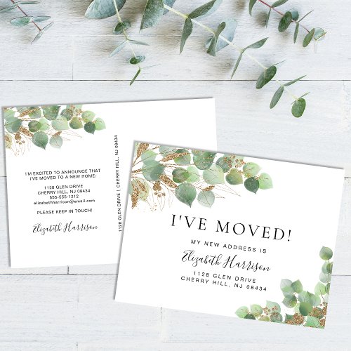 Ive Moved Eucalyptus Greenery Watercolor Moving Announcement Postcard