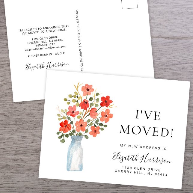 I've Moved Floral Watercolor Moving Announcement Postcard (Creator Uploaded)