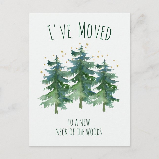 I've Moved Forest Mountain Pines Watercolor Announcement Postcard (Front)