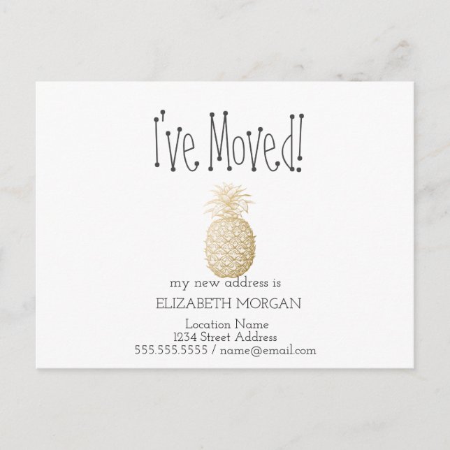 I've Moved,Gold Pineapple Tropical New Address Announcement Postcard (Front)