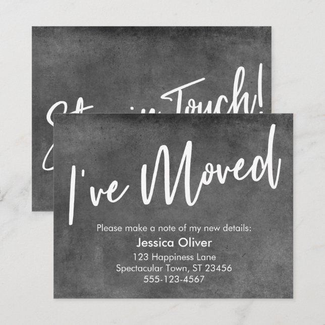 "I've Moved" Handwriting Gray Grunge Announcement (Front/Back)