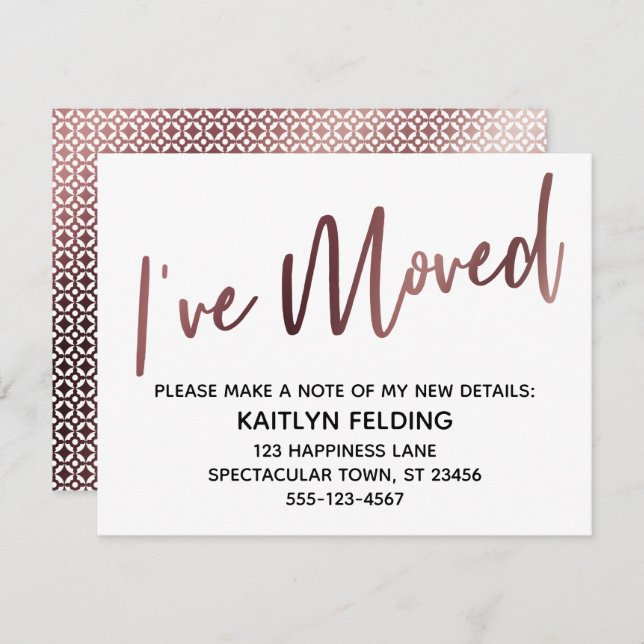 I've Moved Handwriting Rose Gold Pattern Card (Front/Back)