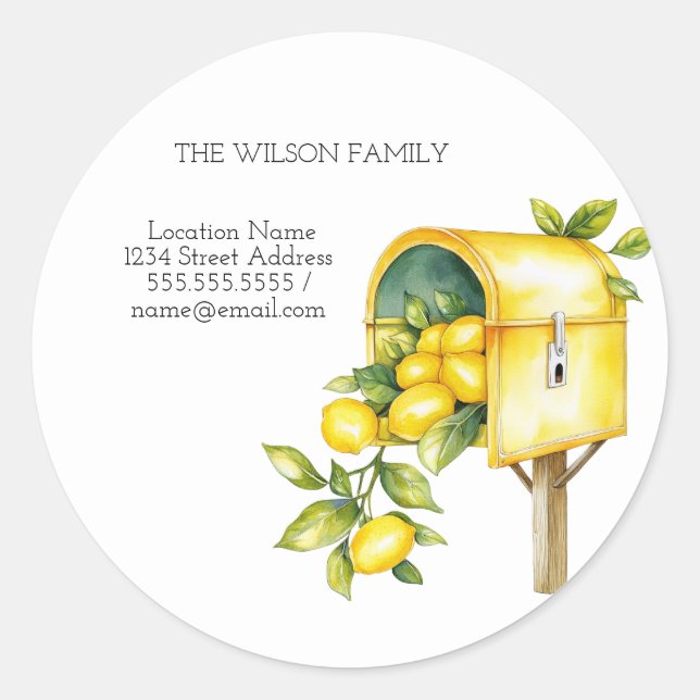 I've Moved,Mailbox Lemons New Address Classic Round Sticker (Front)