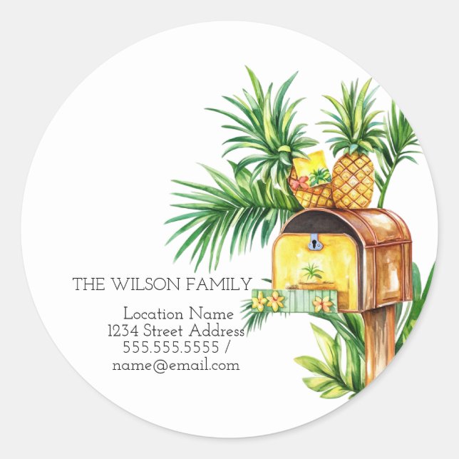 I've Moved,Mailbox Pineapple New Address Classic Round Sticker (Front)