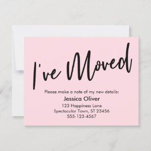 "I've Moved" Modern Handwriting Pastel Pink Card