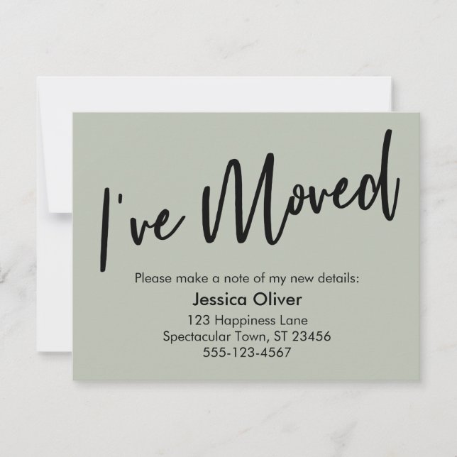 I've Moved Modern Handwriting Sage Green Card (Front)