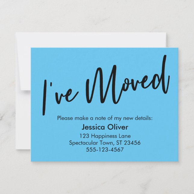 "I've Moved" Modern Handwriting Sky Blue Card (Front)