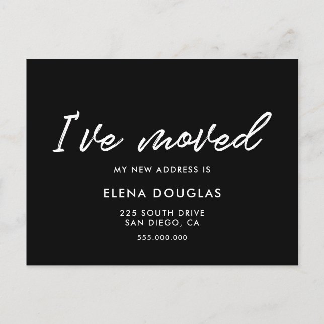 I've moved Modern Moving announcement black Postcard (Front)