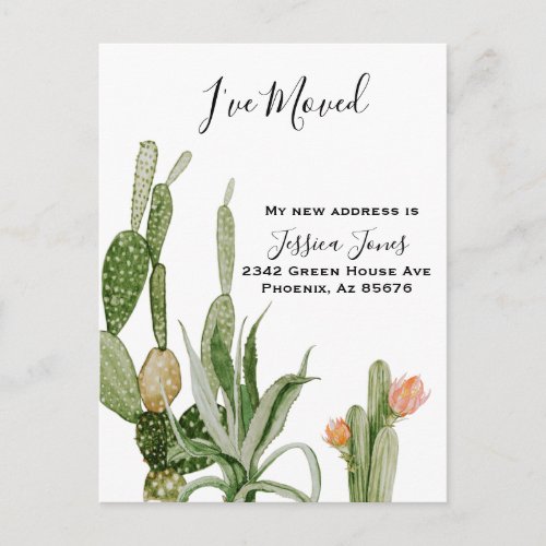 Ive  Moved New Address Announcement Cactus Plant Postcard