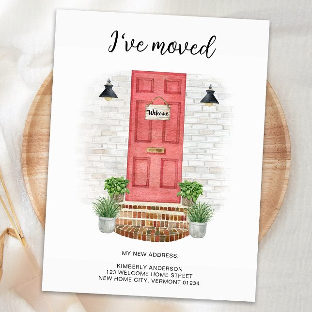 I've Moved New Address Watercolor Front Red Door Announcement Postcard (Creator Uploaded)