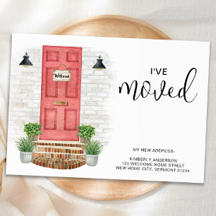 I've Moved New Address Watercolor Red Front Door Announcement