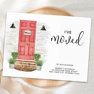 I've Moved New Address Watercolor Red Front Door Announcement Postcard