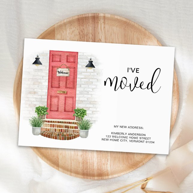 I've Moved New Address Watercolor Red Front Door Note Card (Creator Uploaded)