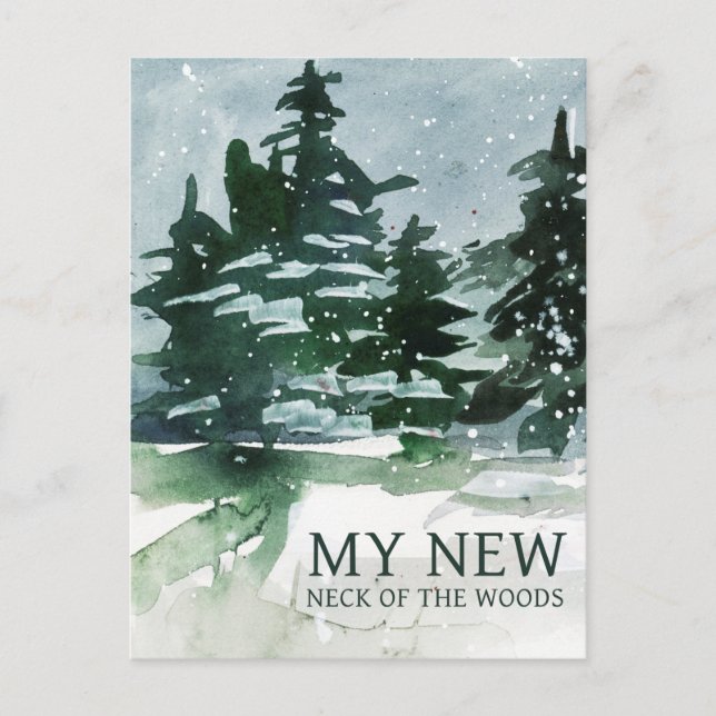 I've Moved Pine Forest Watercolor Announcement Postcard (Front)
