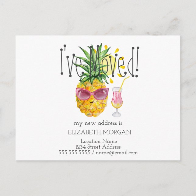 I've Moved,Pineapple,Sun,Cocktail New Address  Announcement Postcard (Front)