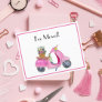 I've Moved! Pink Watercolor Scooter With Flowers Announcement Postcard