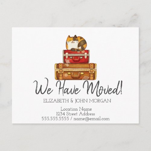 Ive Moved Suitcases Cat New Address Announcement Postcard