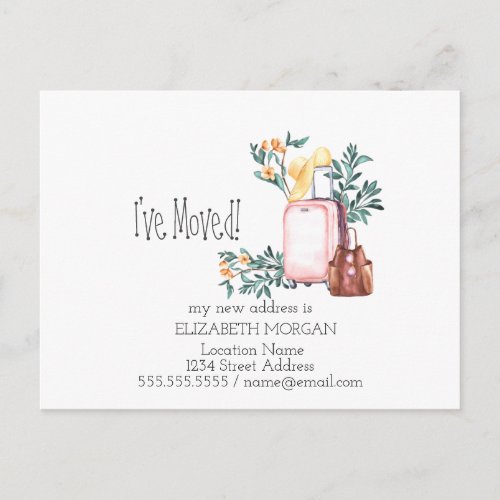 Ive Moved Suitcases Flowers New Address Announcement Postcard