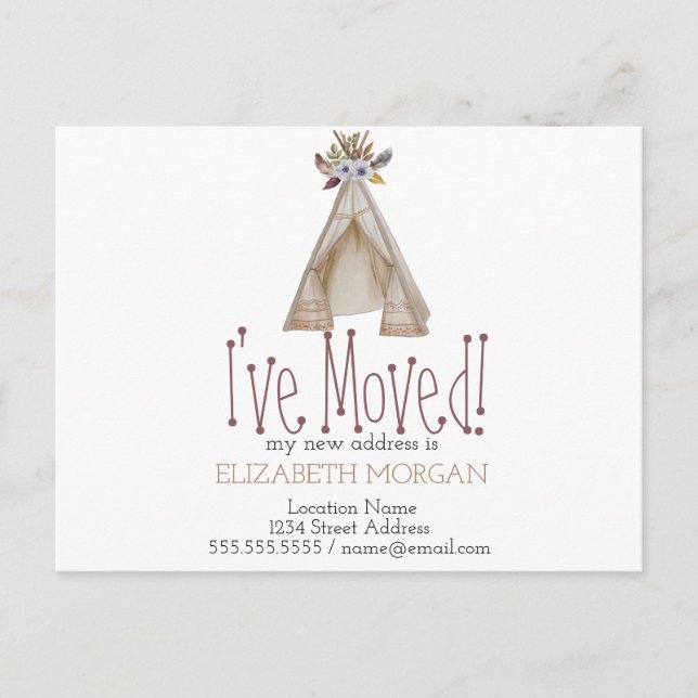 I've Moved Tent Teepee New Address  Announcement Postcard (Front)