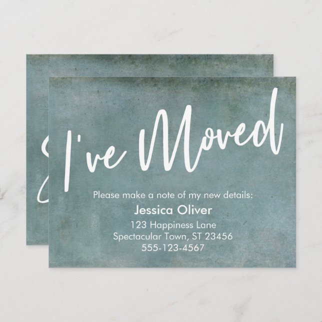 "I've Moved" Typography Grunge Blue Announcement (Front/Back)