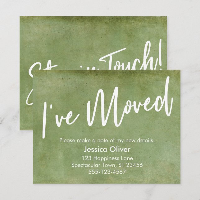 "I've Moved" Typography Grunge Green Announcement (Front/Back)