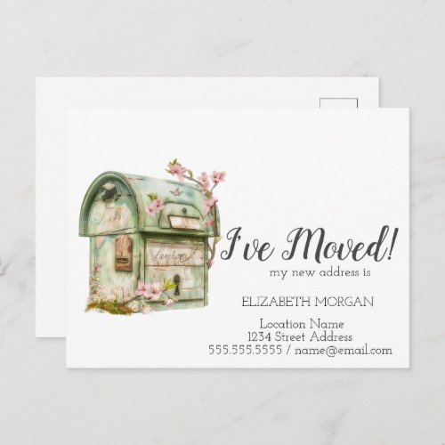 Ive MovedVintage Mailbox Flowers Announcement Postcard