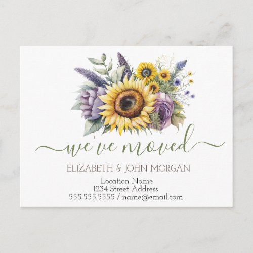 Ive Moved Violet Flowers Sunflowers  Announcement Postcard