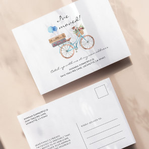I've Moved Watercolor Bike Moving Announcement Postcard
