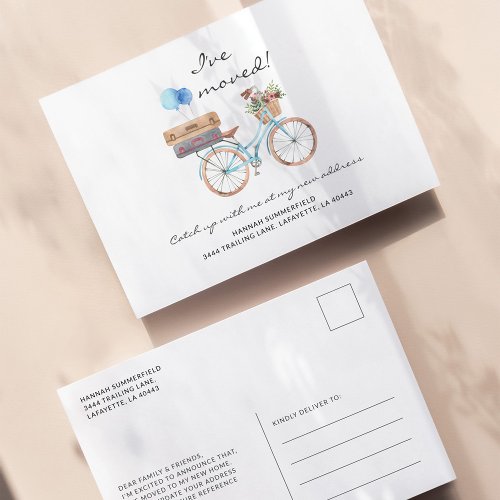 Ive Moved Watercolor Bike Moving Announcement Postcard