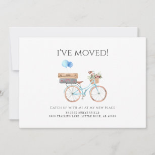I've Moved Watercolor Blue Bike New Address Moving Announcement