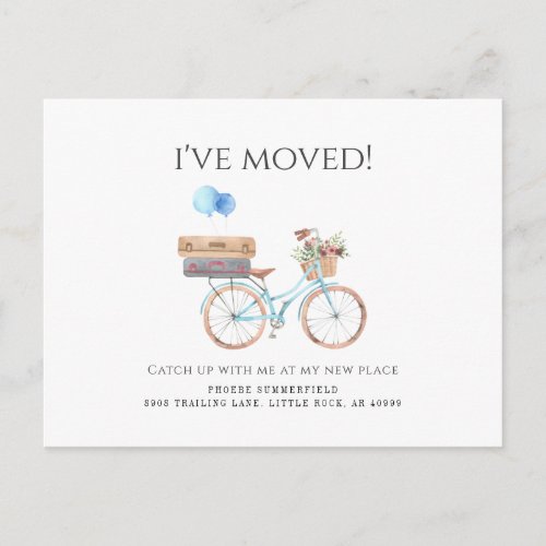 Ive Moved Watercolor Blue Bike New Address Moving Announcement Postcard