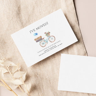 I've Moved Watercolor Blue Bike New Address Moving Business Card
