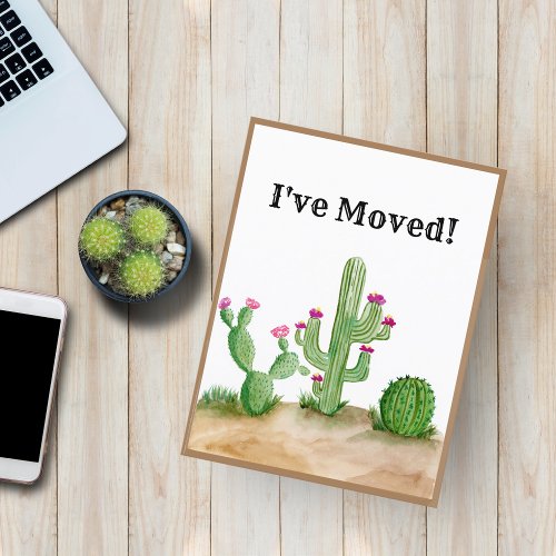 Ive Moved Watercolor Cactus Desert New Address Announcement Postcard