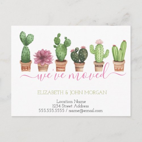 Ive Moved  Watercolor Cactus New Address Announcement Postcard